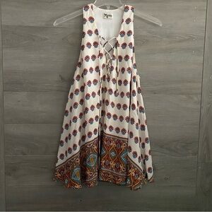 Show Me Your MuMu Cream Mini Dress with Red & Blue Print